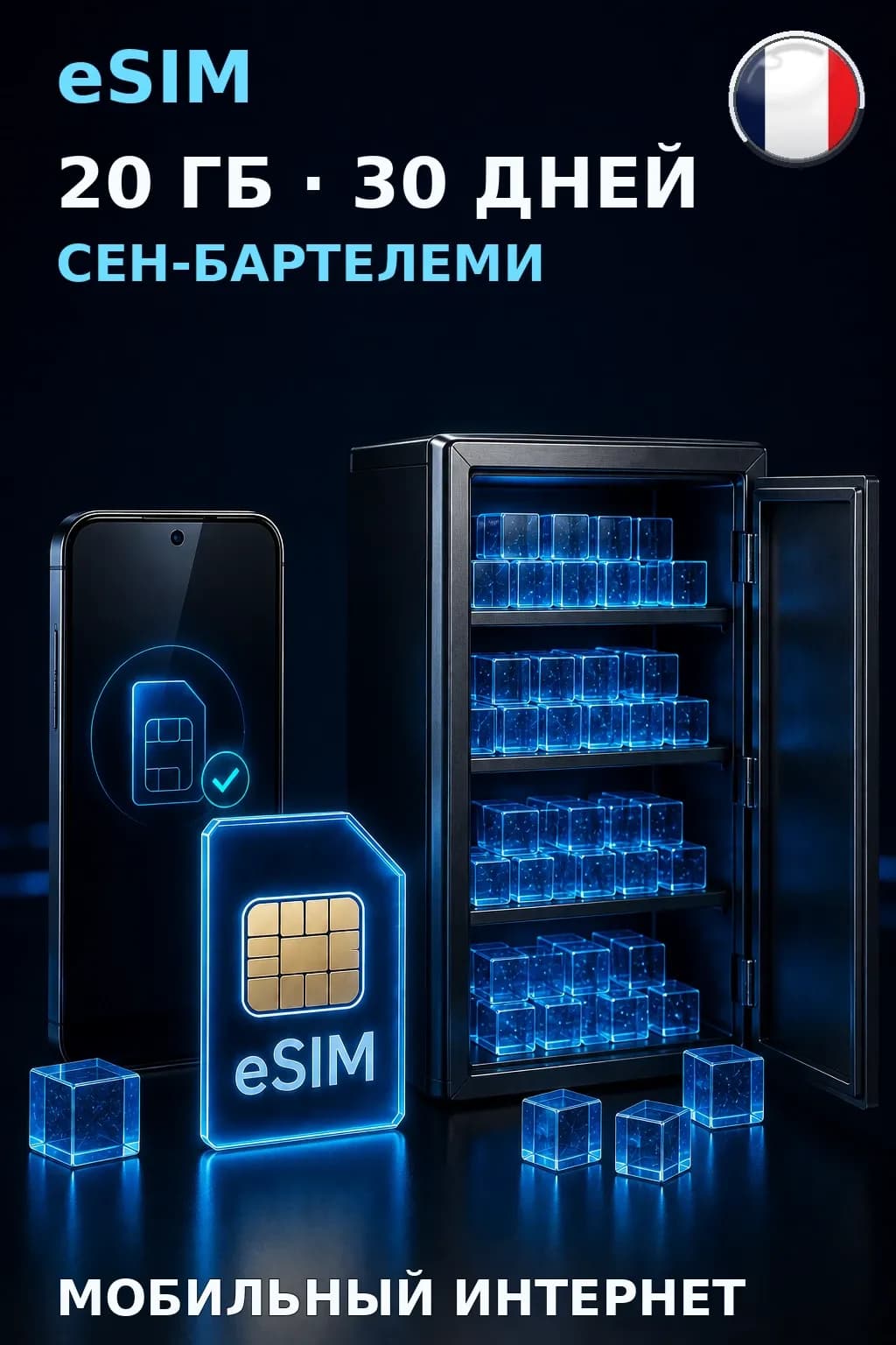 eSIM Сен-Бартелеми — 20 ГБ, 30 дней — интернет
