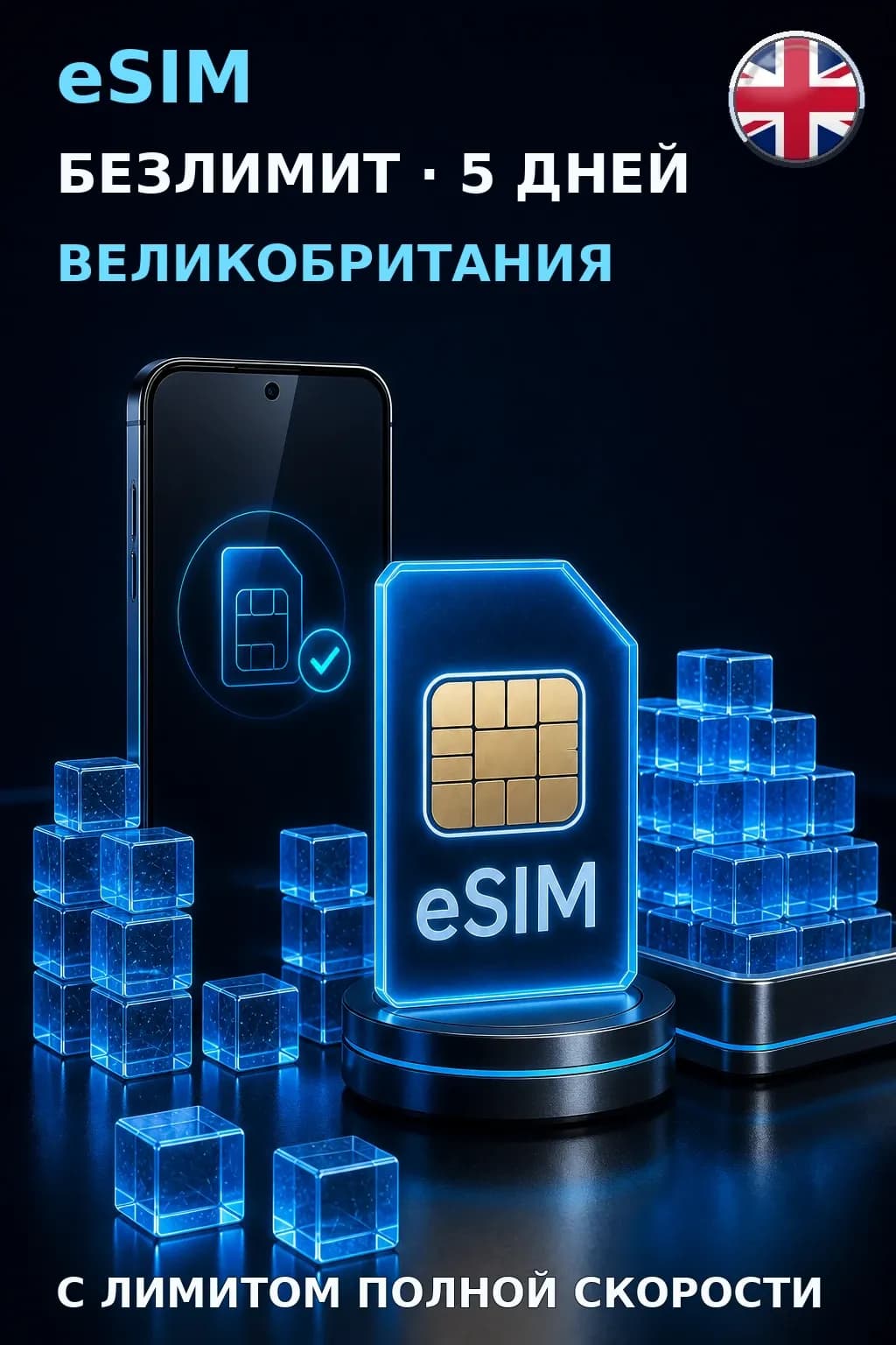 eSIM Великобритания — БЕЗЛИМИТ, 5 дней — интернет