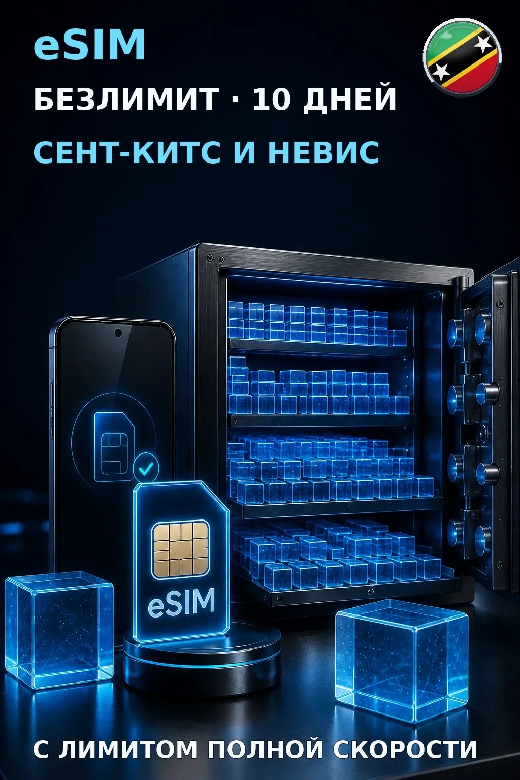 eSIM Сент-Китс и Невис — БЕЗЛИМИТ, 10 дней — интернет