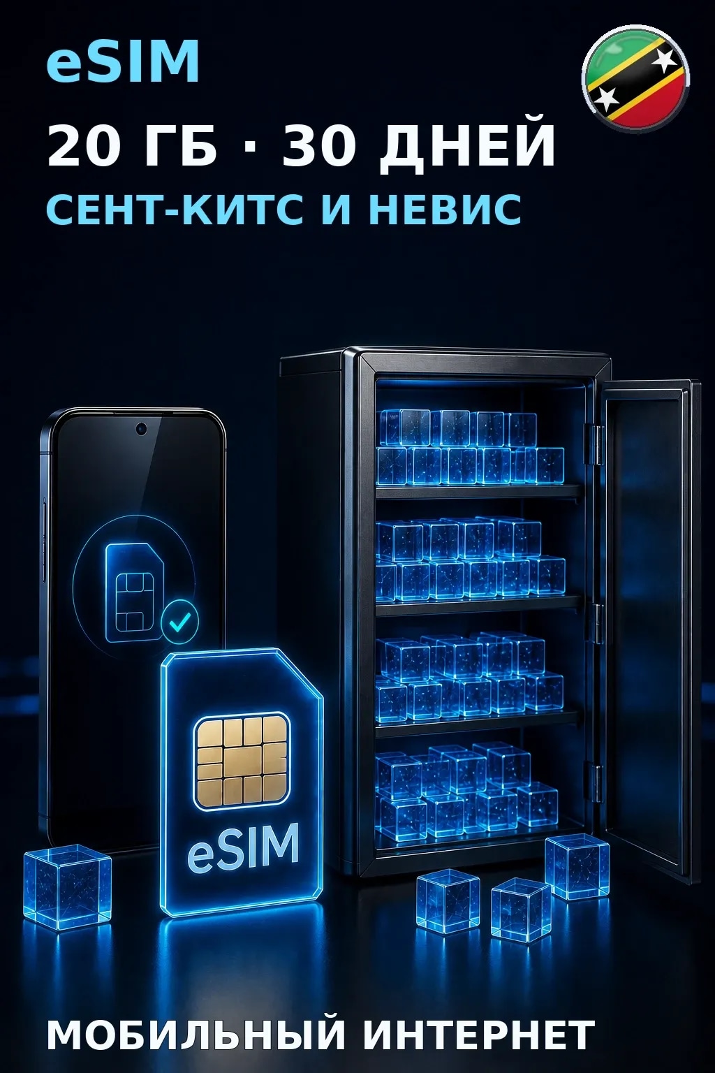 eSIM Сент-Китс и Невис — 20 ГБ, 30 дней — интернет