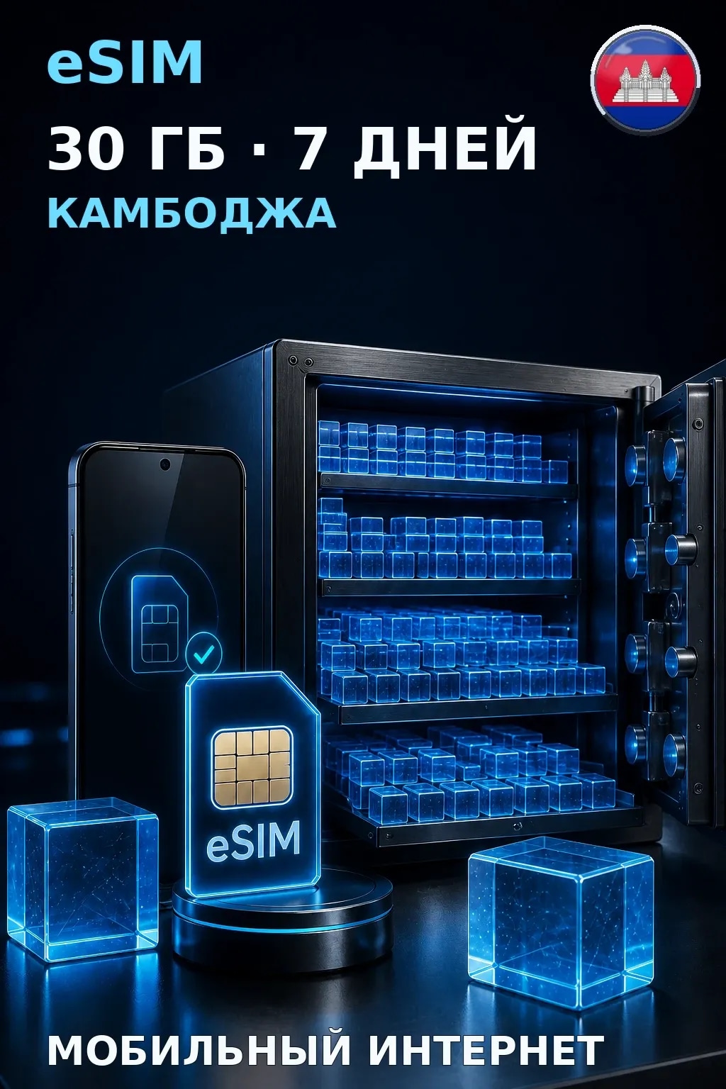 eSIM Камбоджа — 30 ГБ, 7 дней — интернет
