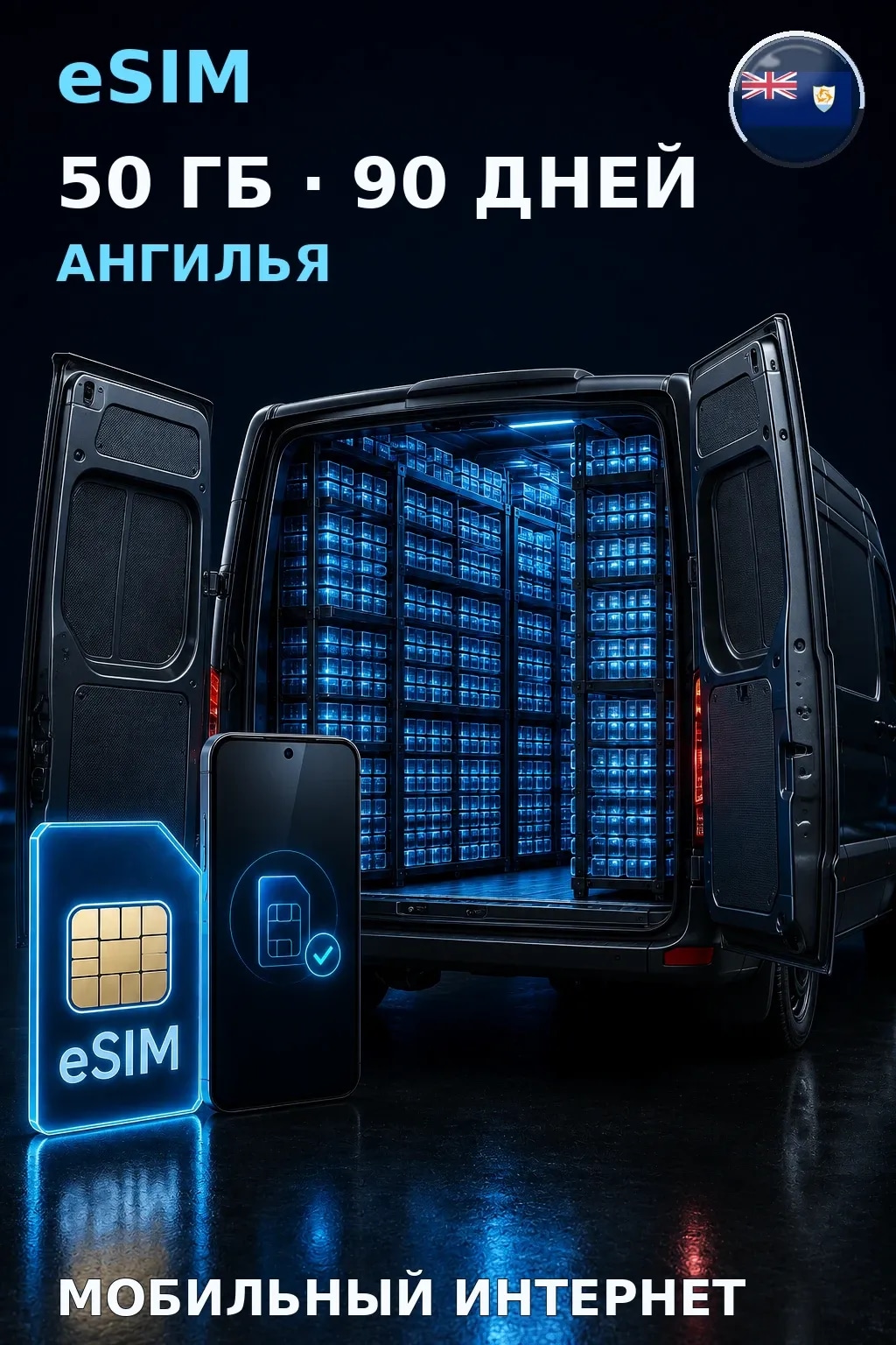 eSIM Ангилья — 50 ГБ, 90 дней — интернет