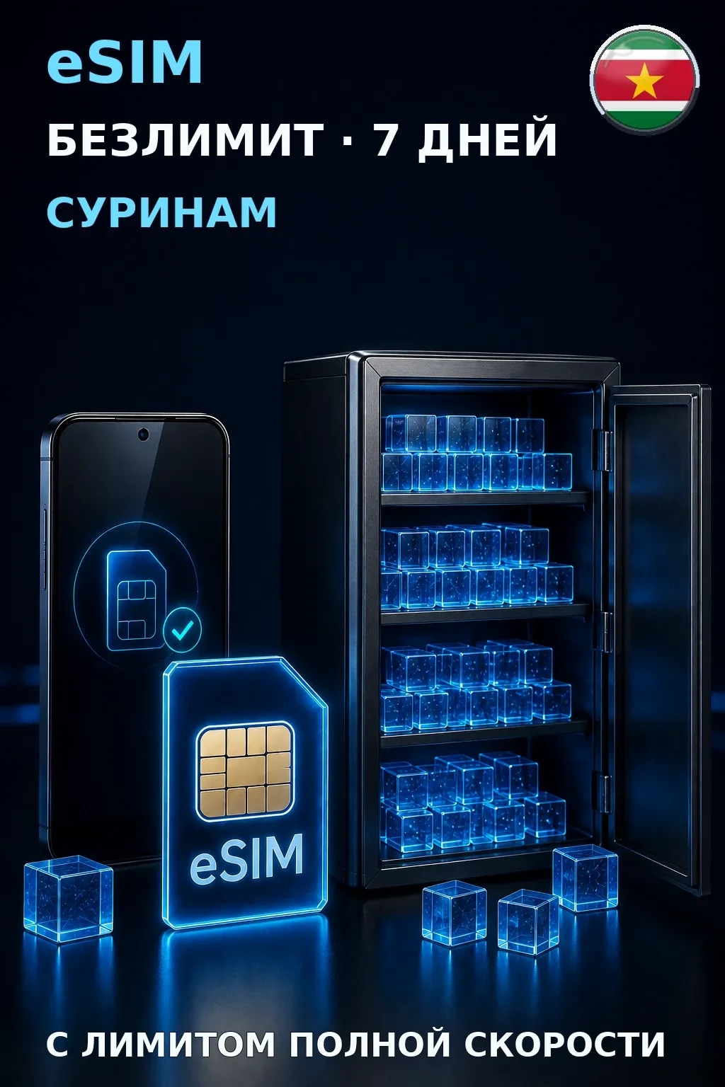 eSIM Суринам — БЕЗЛИМИТ, 7 дней — интернет