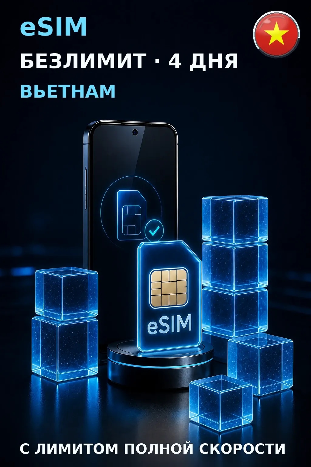 eSIM Вьетнам — БЕЗЛИМИТ, 4 дня — интернет