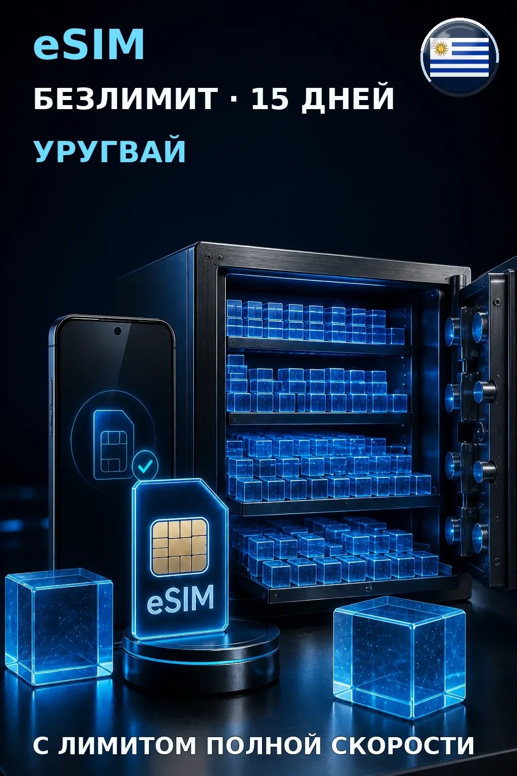 eSIM Уругвай — БЕЗЛИМИТ, 15 дней — интернет