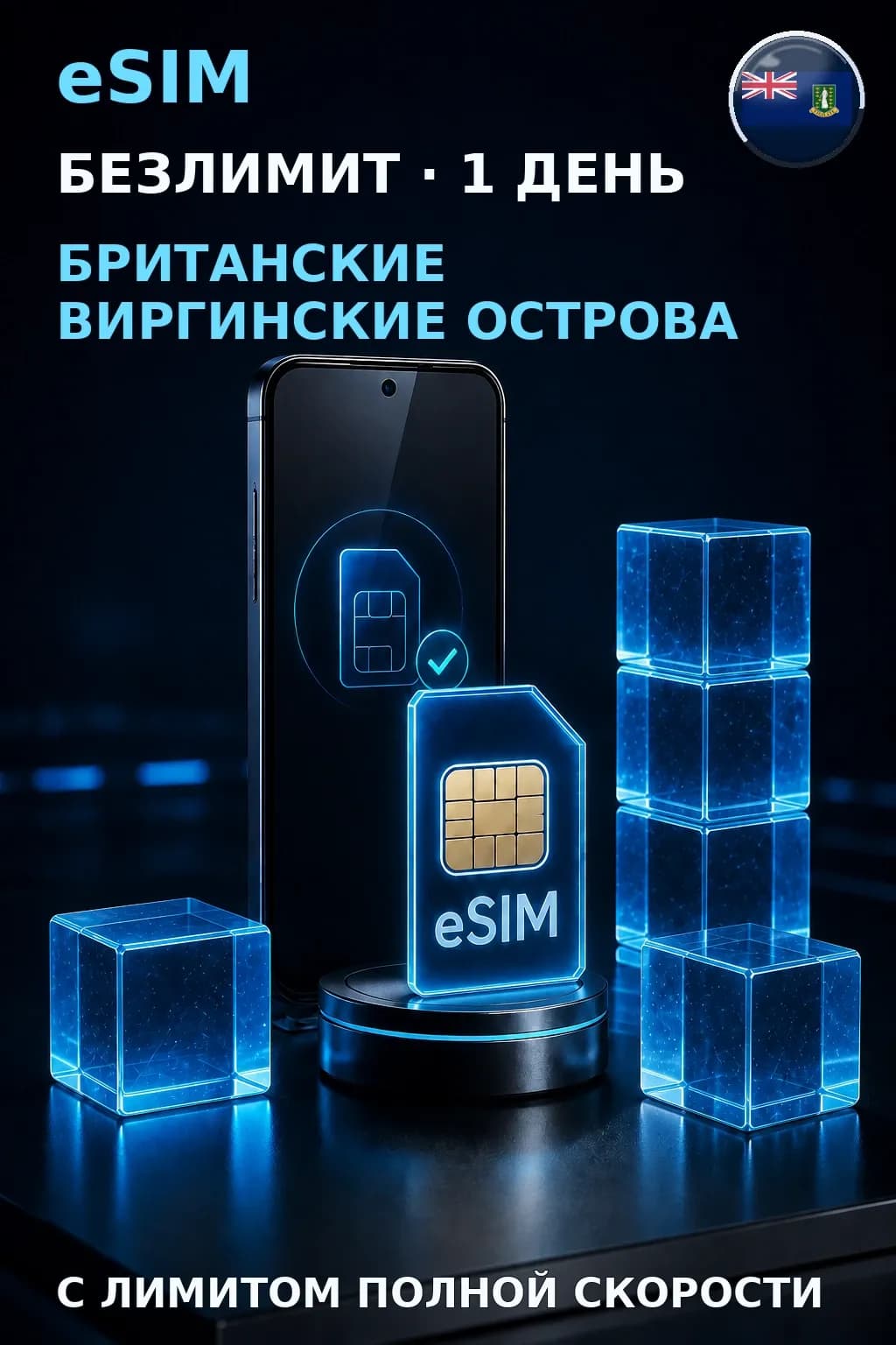 eSIM Британские Виргинские Острова — БЕЗЛИМИТ, 1 день — интернет