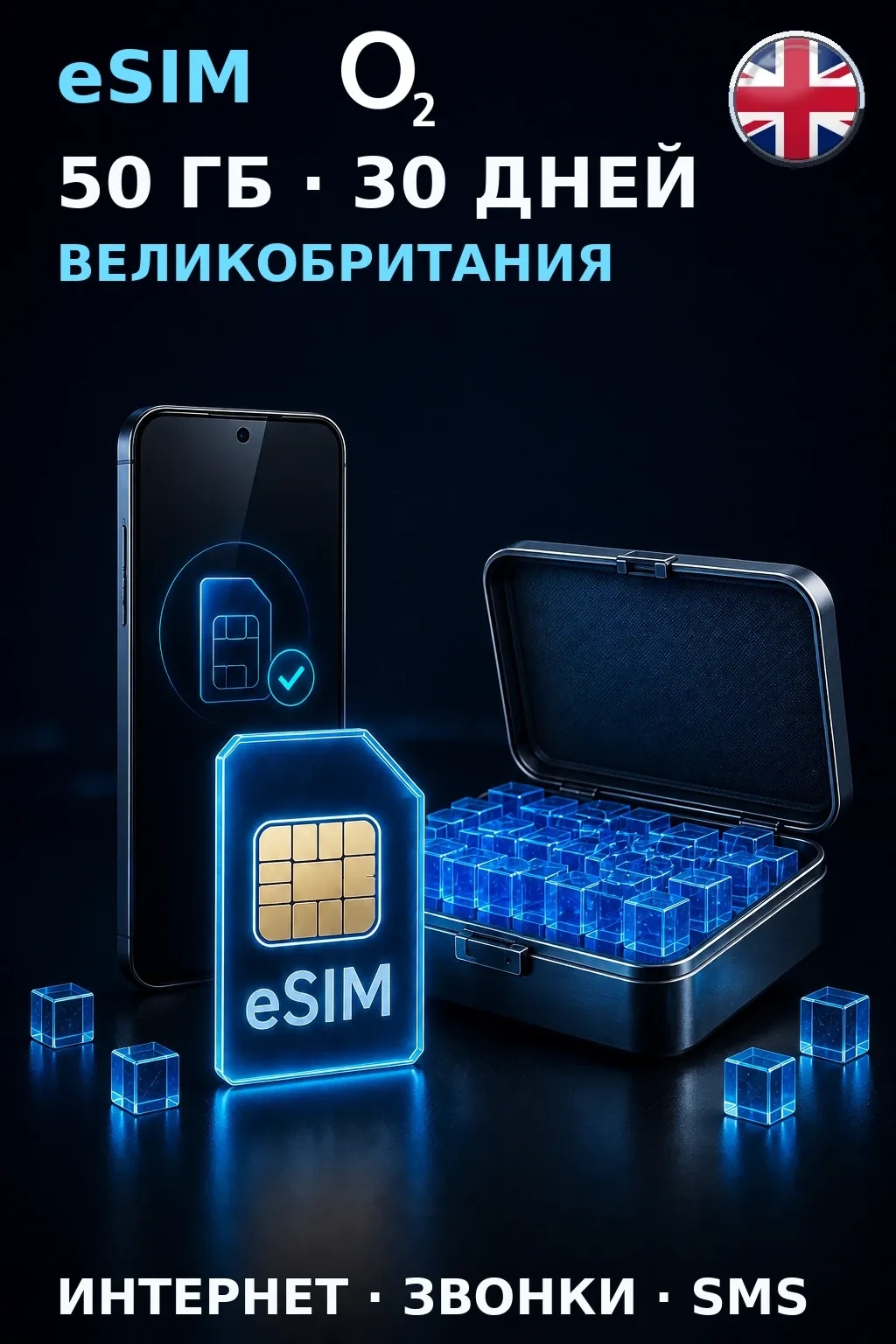 eSIM Великобритания — 50 ГБ, 30 дней — интернет, звонки и SMS