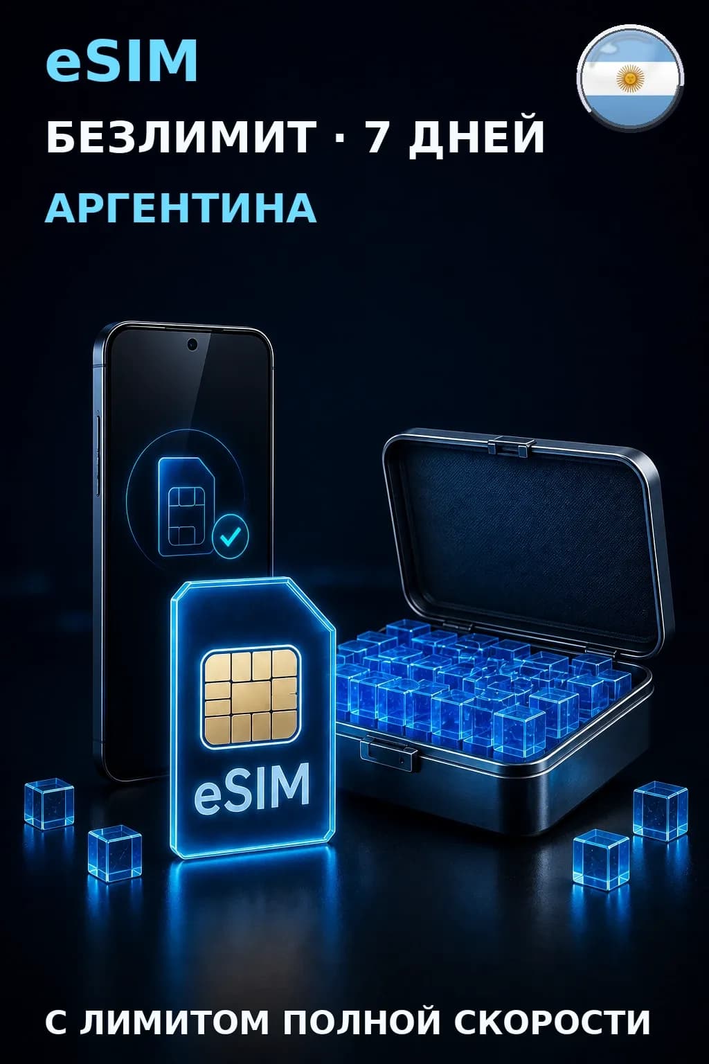 eSIM Аргентина — БЕЗЛИМИТ, 7 дней — интернет