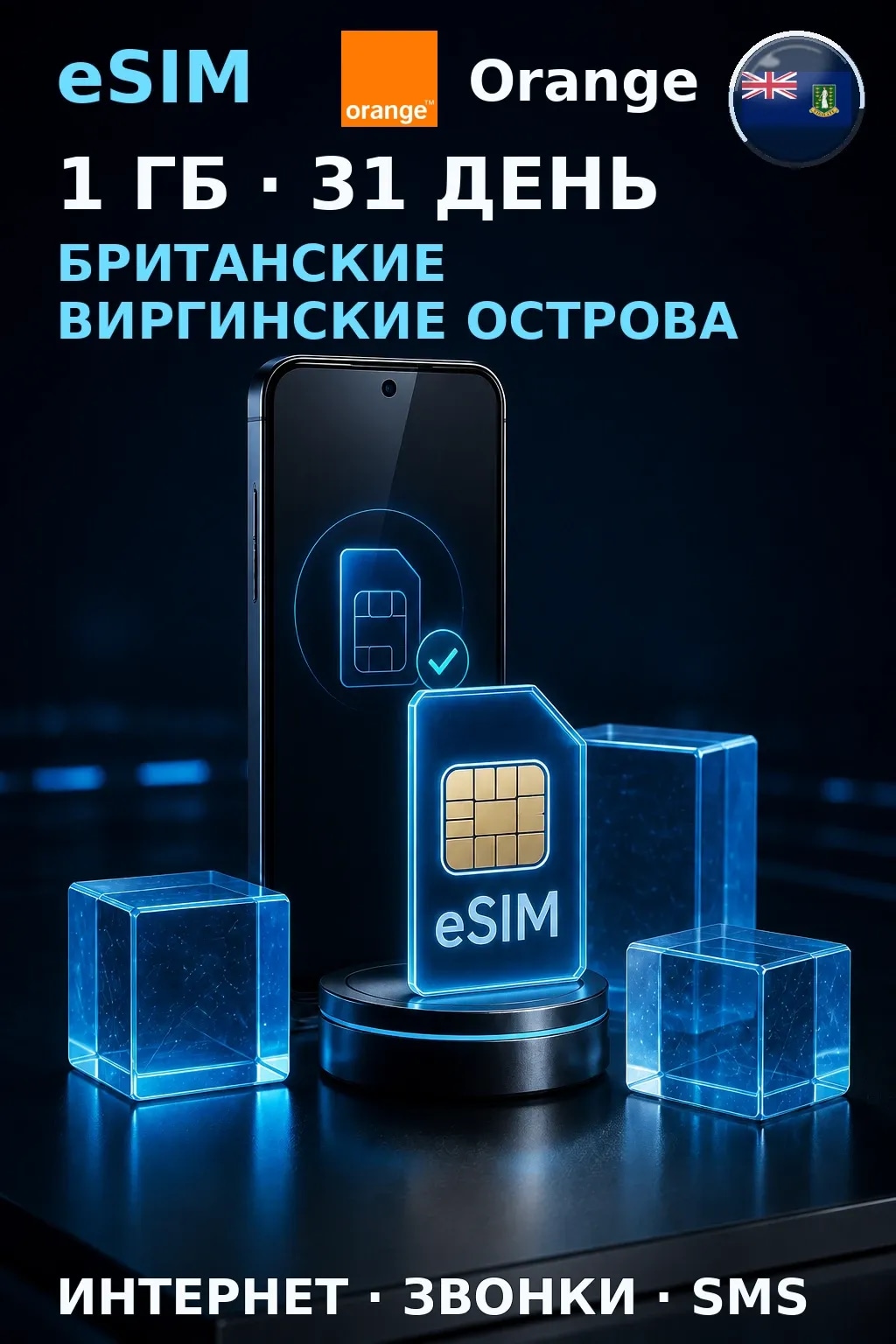 eSIM Виргинские о-ва Брит. — 1 ГБ, 31 день — интернет+звонки+SMS