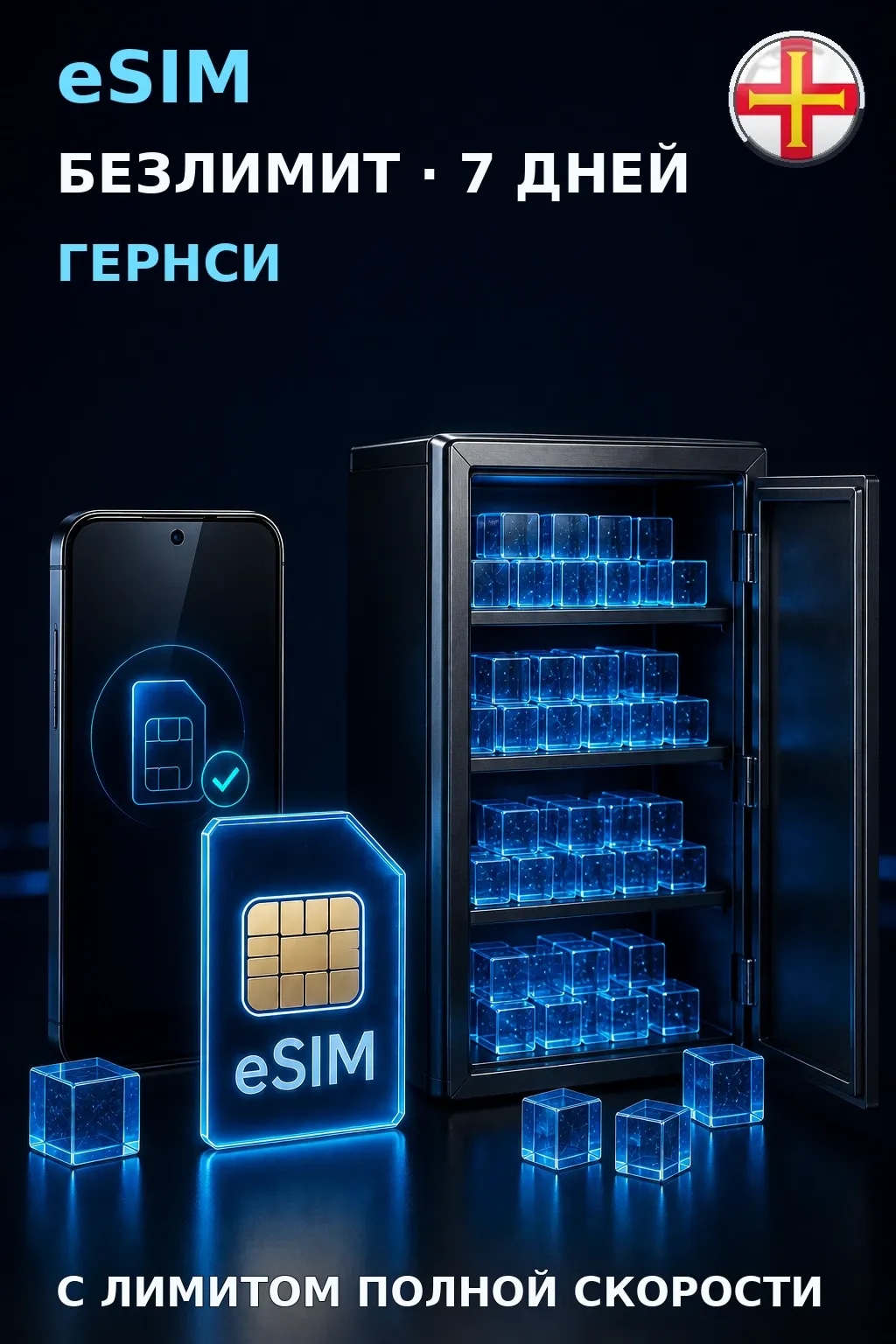 eSIM Гернси — БЕЗЛИМИТ, 7 дней — интернет