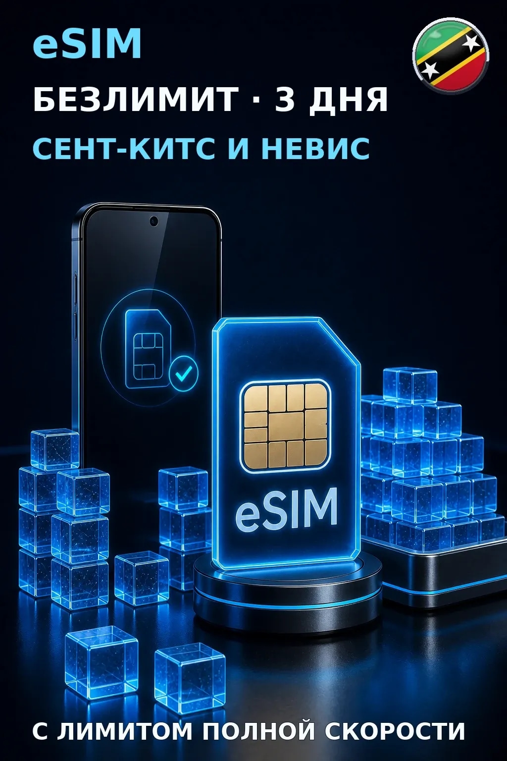 eSIM Сент-Китс и Невис — БЕЗЛИМИТ, 3 дня — интернет