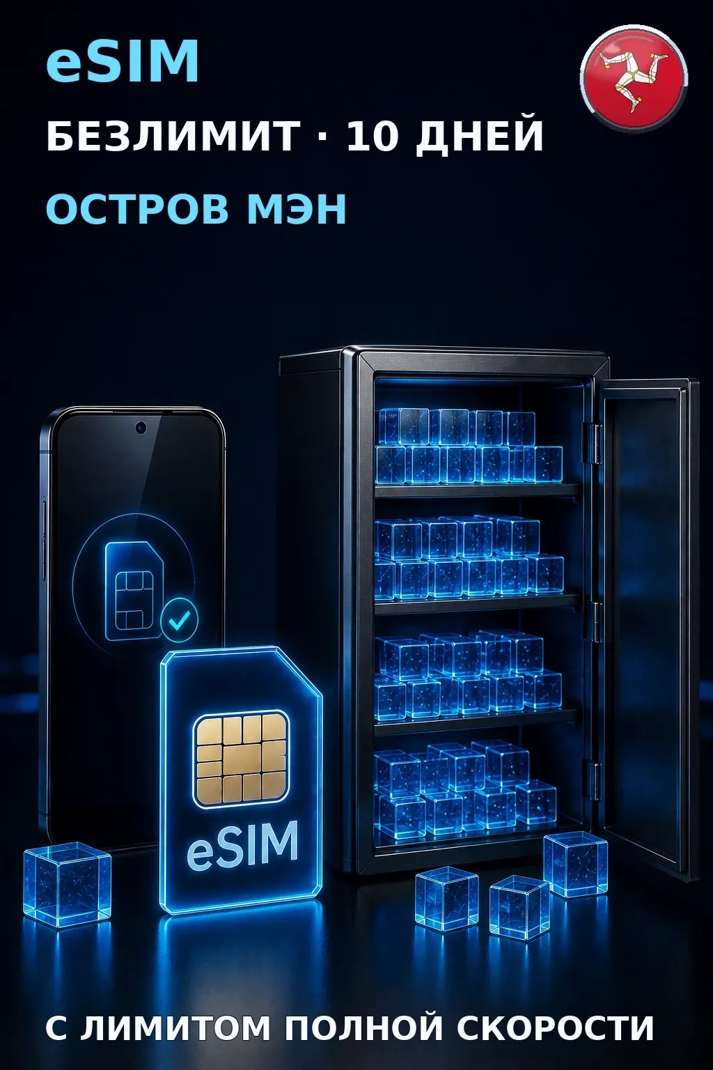 eSIM Остров Мэн — БЕЗЛИМИТ, 10 дней — интернет
