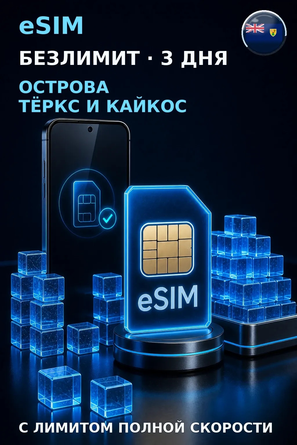 eSIM Острова Тёркс и Кайкос — БЕЗЛИМИТ, 3 дня — интернет