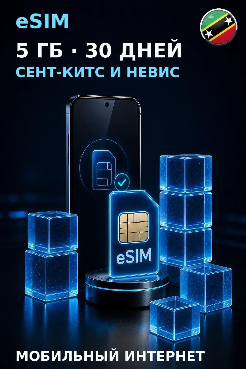 eSIM Сент-Китс и Невис — 5 ГБ, 30 дней — интернет