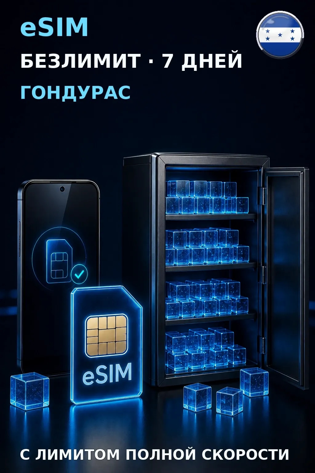 eSIM Гондурас — БЕЗЛИМИТ, 7 дней — интернет
