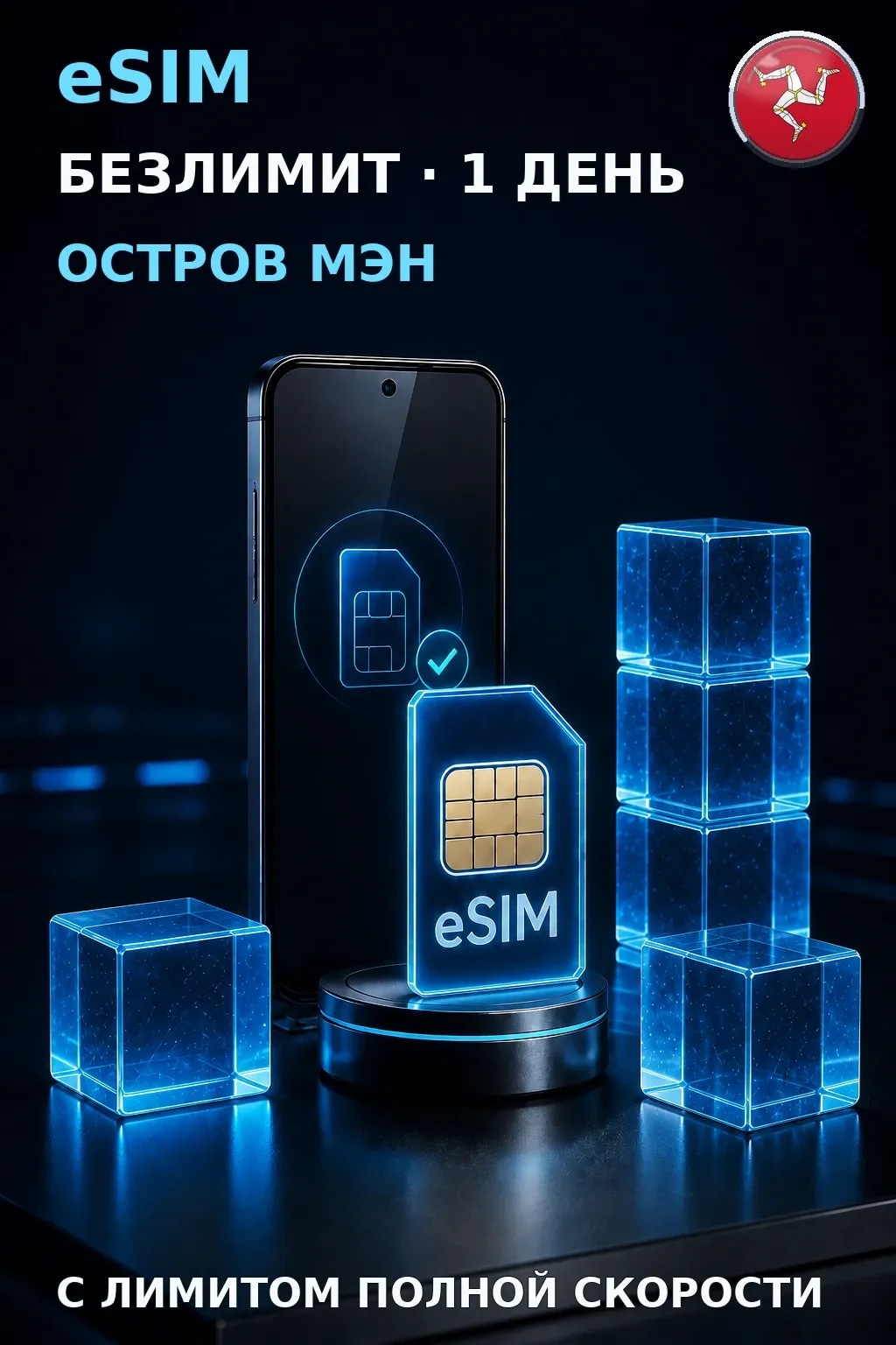 eSIM Остров Мэн — БЕЗЛИМИТ, 1 день — интернет