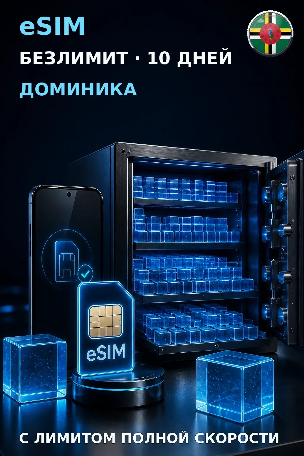 eSIM Доминика — БЕЗЛИМИТ, 10 дней — интернет