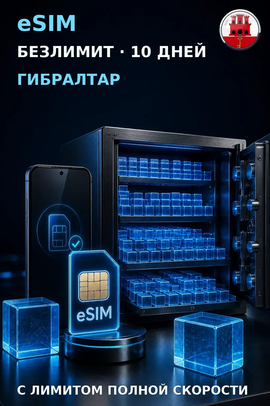 eSIM Гибралтар — БЕЗЛИМИТ, 10 дней — интернет