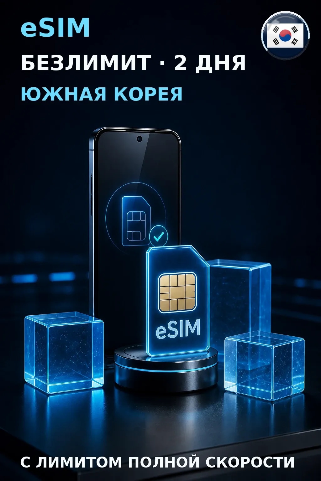 eSIM Южная Корея — БЕЗЛИМИТ, 2 дня — интернет